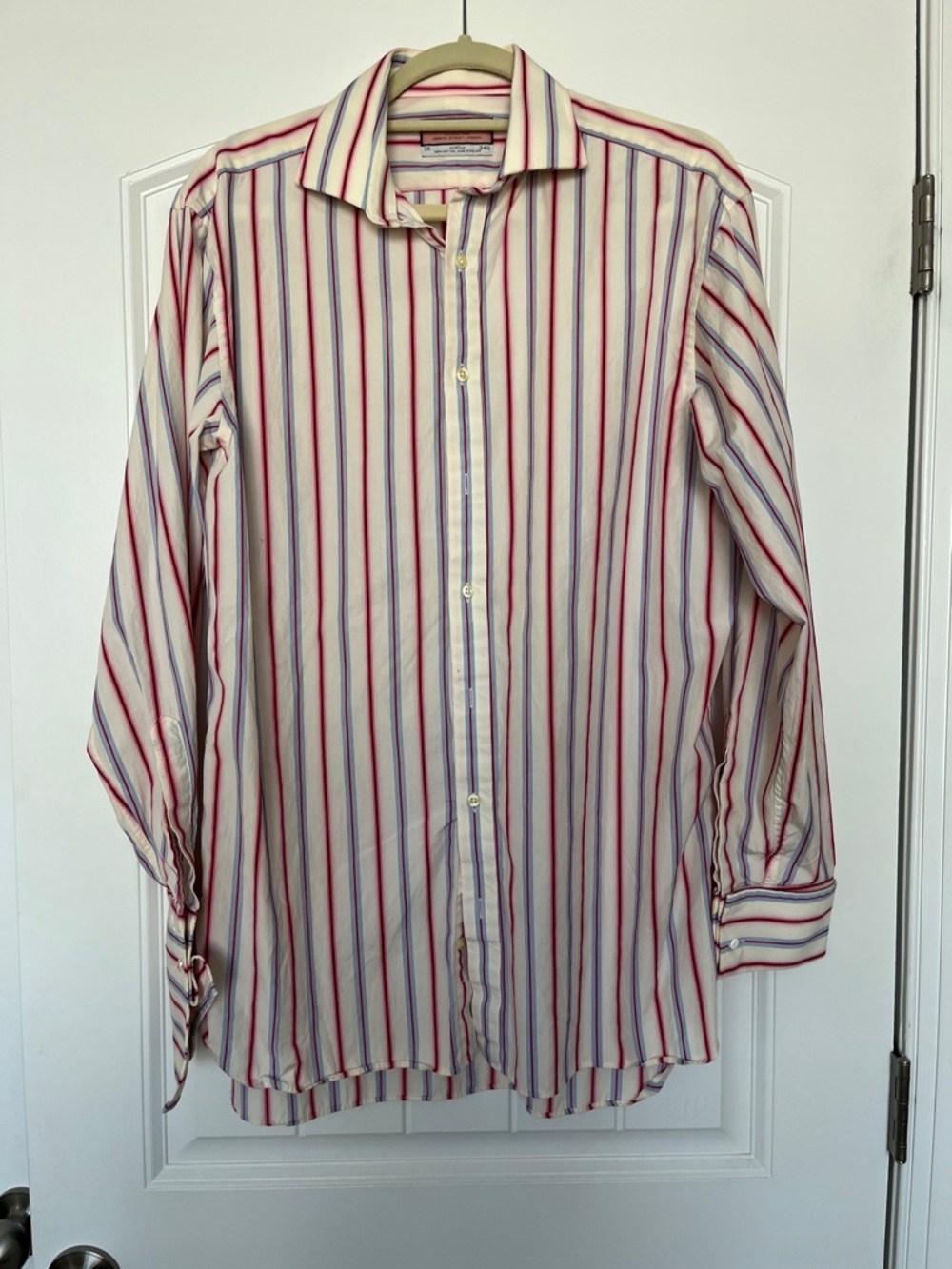 Thomas Pink Men's‎ Off White with Pink and Blue Stripes Dress Shirt 16/34-1/2